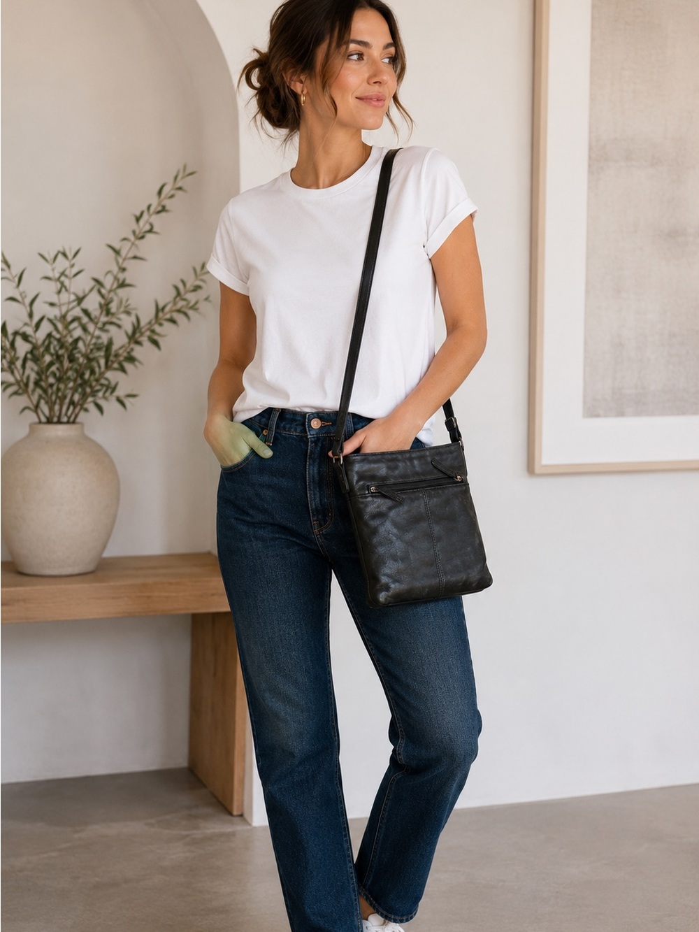 Margot Germany Black Leather Crossbody Bag Minimalist Everyday Shoulder Purse